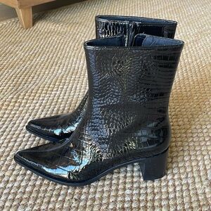 Zara Black Croc Patent Bootie 37 3186/310/800